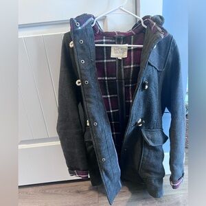 Thread & Supply Charcoal Jacket with Plum Plaid Lining